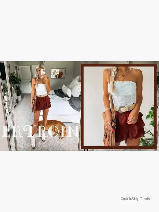 Linen Cotton Wrap Skirt High Waisted Elastic Mini Skort Summer - Picture 7 of 7